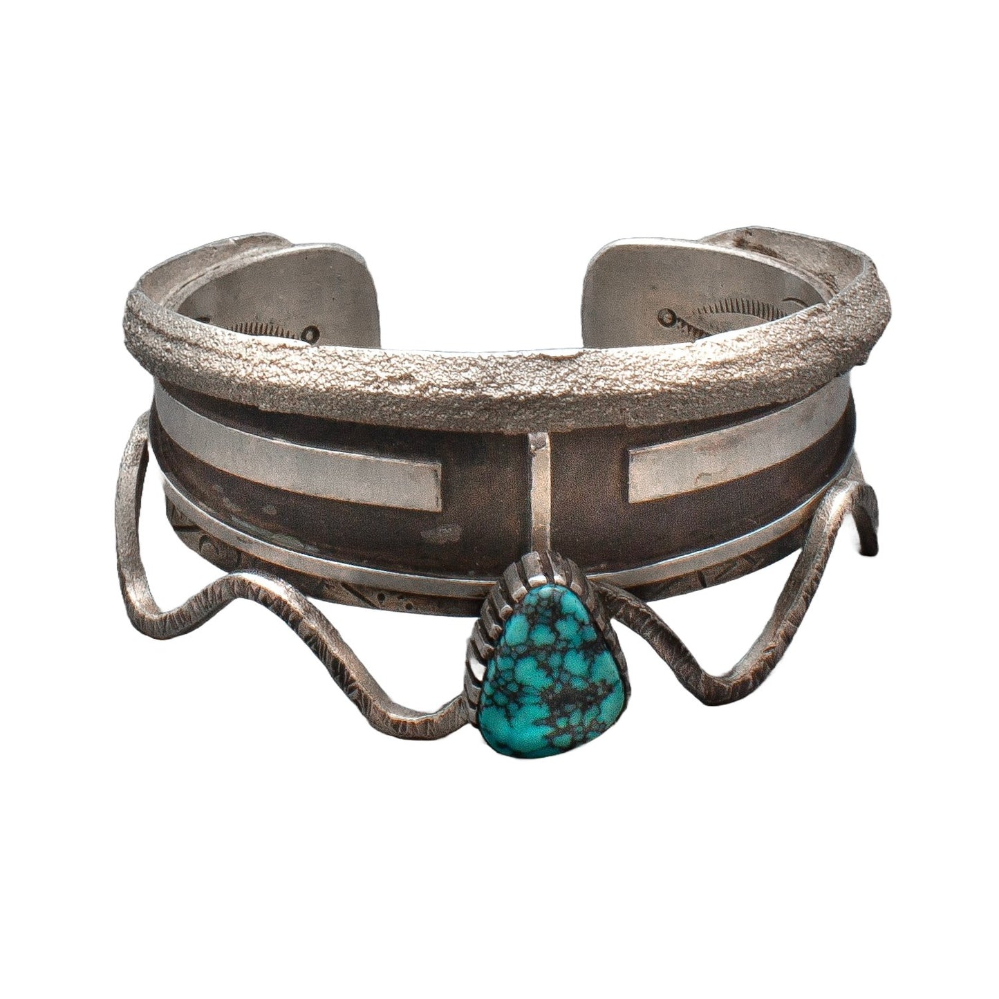 Michael Roanhorse Silver Tufa Cast Katsina Bracelet - Turquoise & Tufa