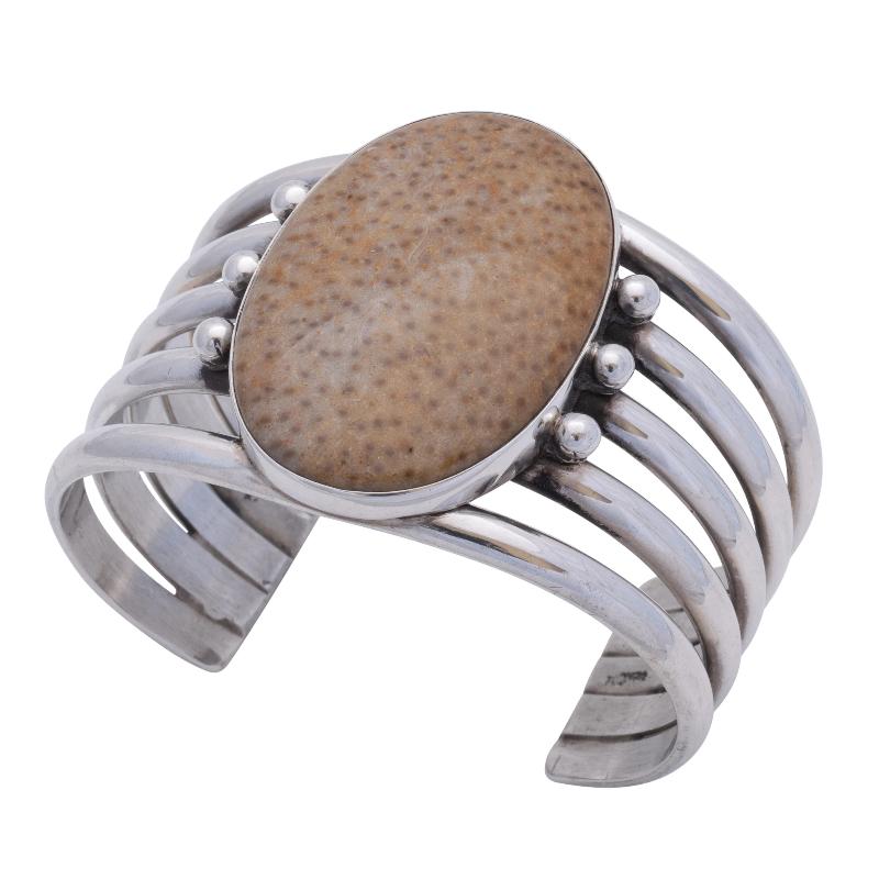 Mike Bird Romero Wide Silver Bracelet With Petrified Palm Wood - Turquoise & Tufa