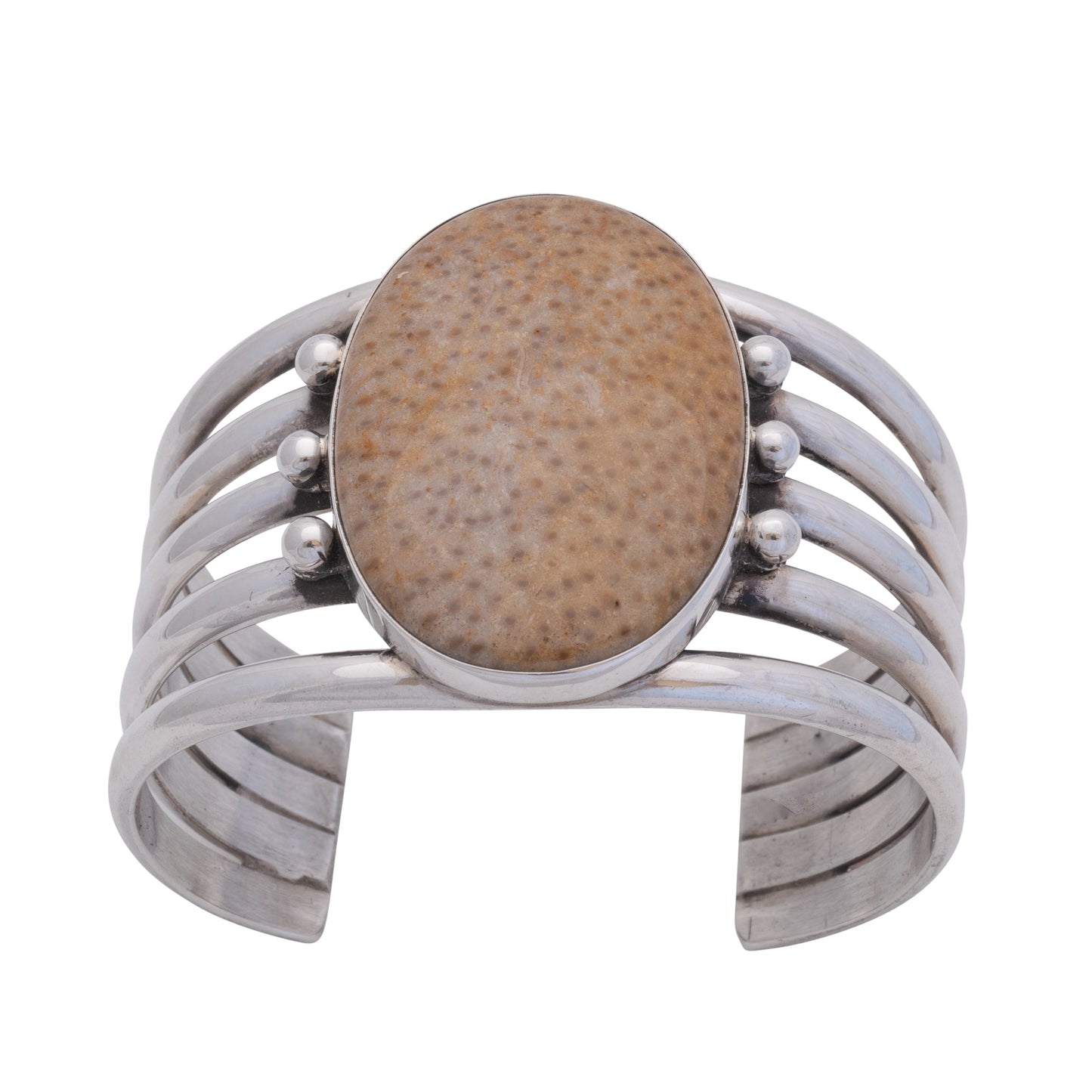 Mike Bird Romero Wide Silver Bracelet With Petrified Palm Wood - Turquoise & Tufa