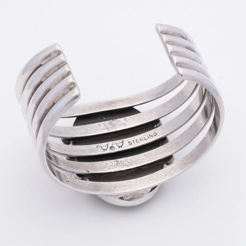 Mike Bird Romero Wide Silver Bracelet With Petrified Palm Wood - Turquoise & Tufa