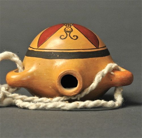 Miniature Hopi Canteen By Loren Ami - Turquoise & Tufa