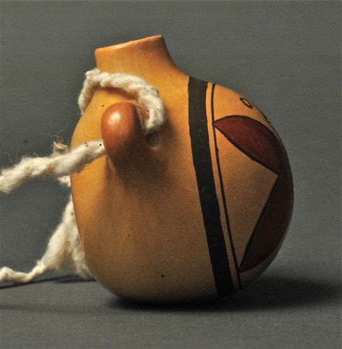 Miniature Hopi Canteen By Loren Ami - Turquoise & Tufa