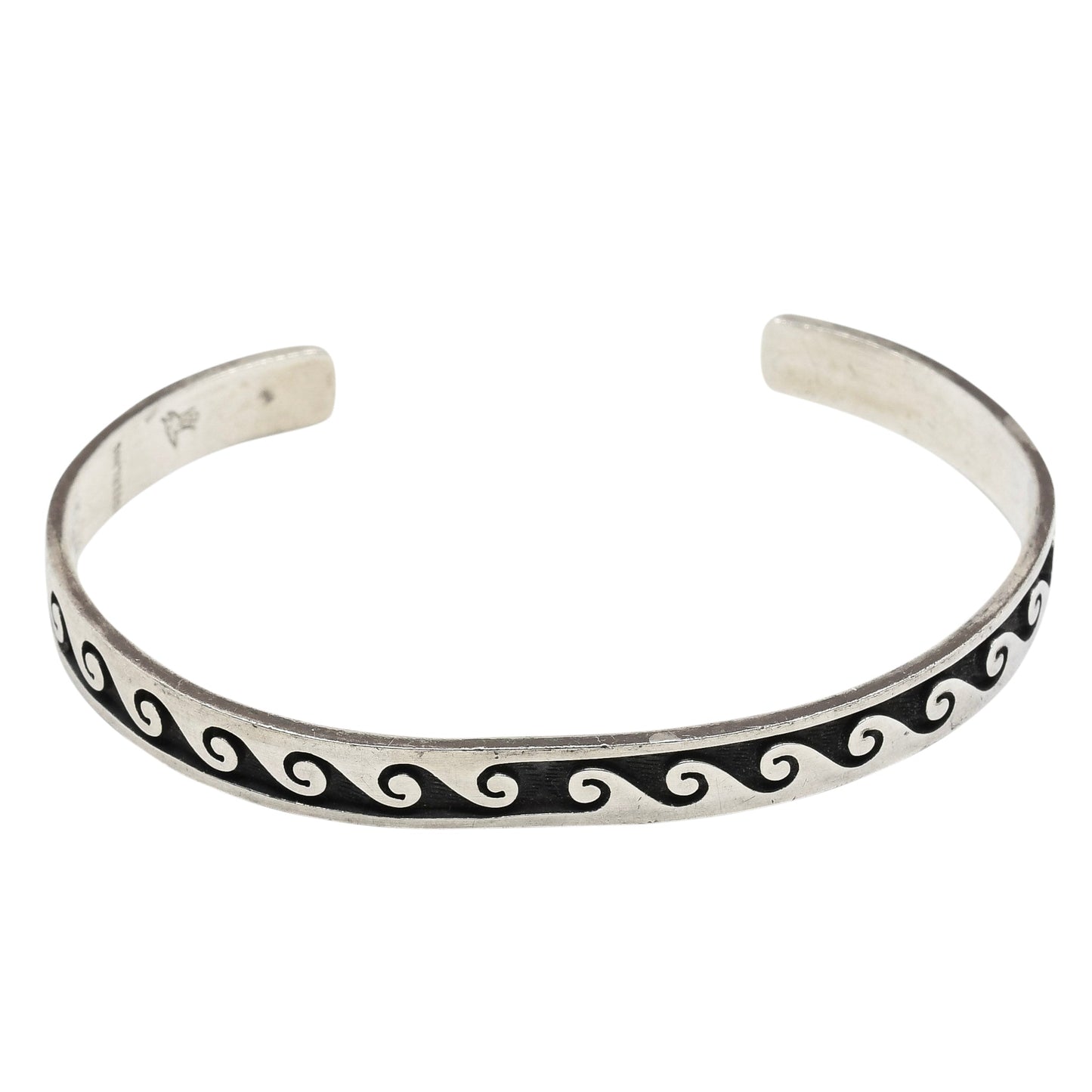 Narrow Hopi Silver Overlay Bracelet By Art Batala Water Wave - Turquoise & Tufa