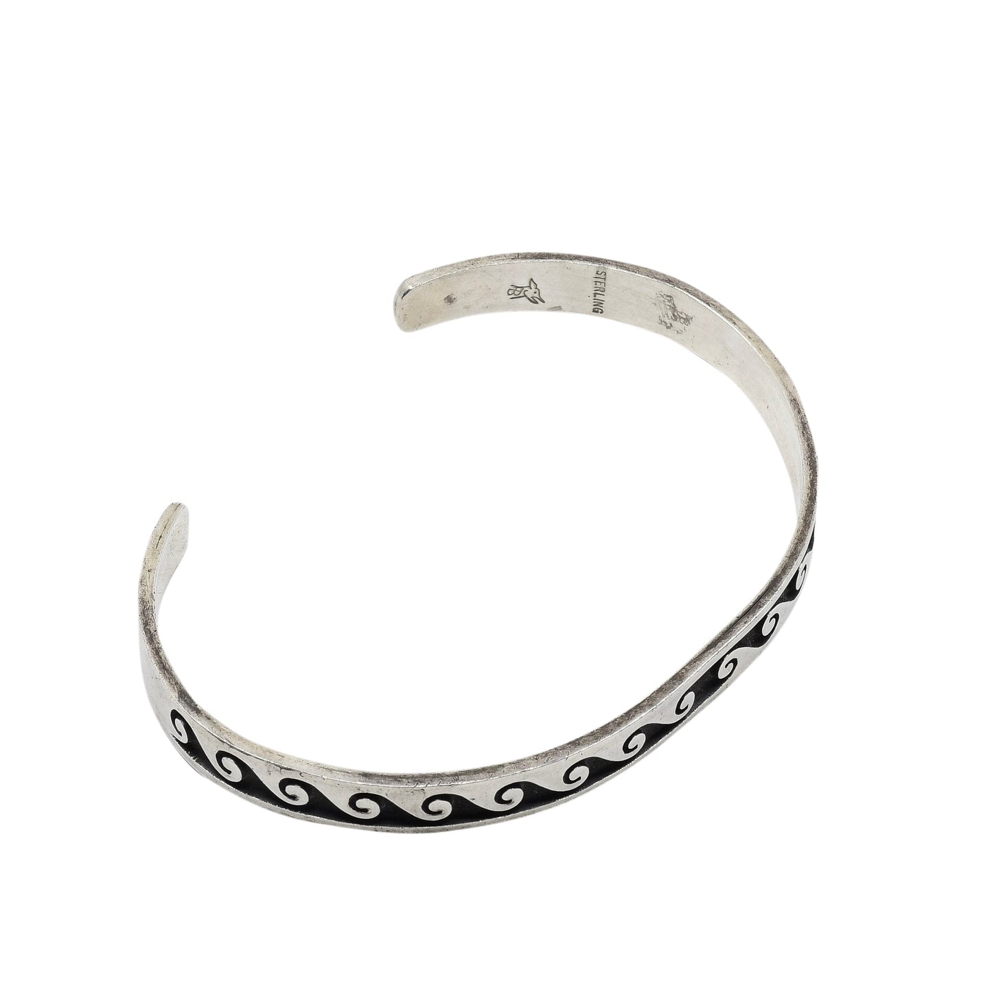 Narrow Hopi Silver Overlay Bracelet By Art Batala Water Wave - Turquoise & Tufa