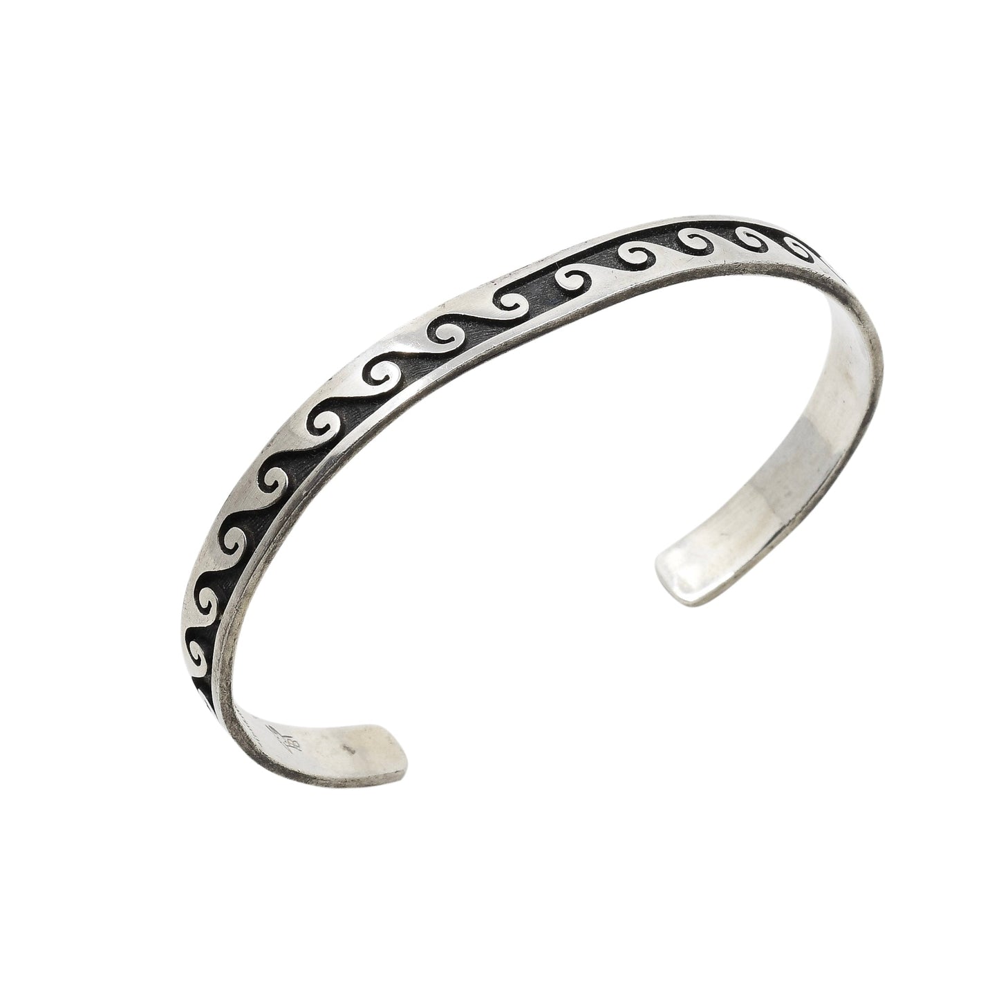 Narrow Hopi Silver Overlay Bracelet By Art Batala Water Wave - Turquoise & Tufa