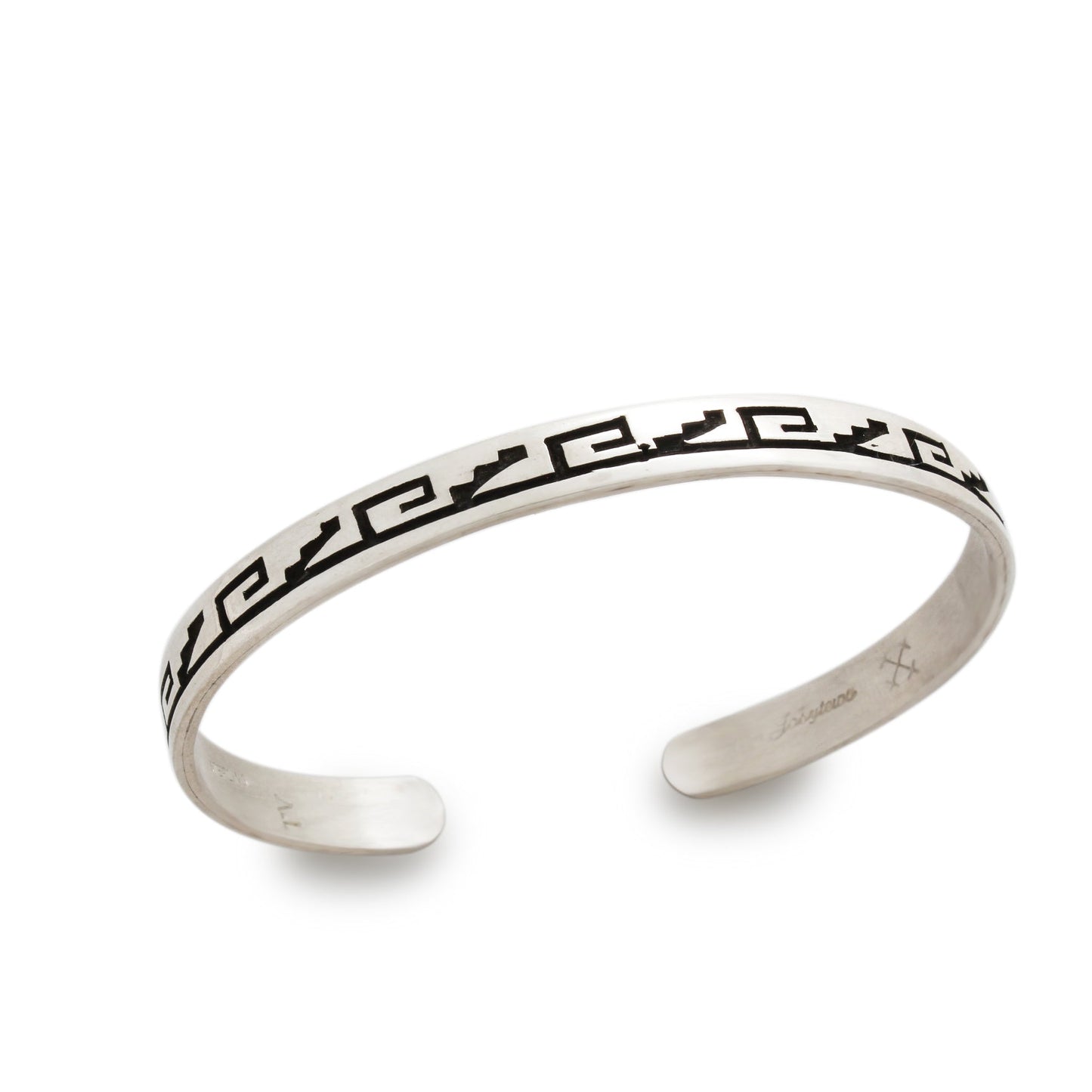 Narrow Sterling Silver Overlay Hopi Bracelet By Joe Josytewa - Turquoise & Tufa
