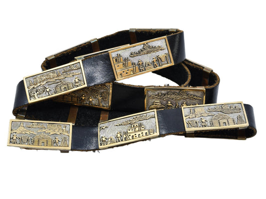 Navajo Eugene Hale Storyteller Belt Of Silver and Gold Overlay - Turquoise & Tufa