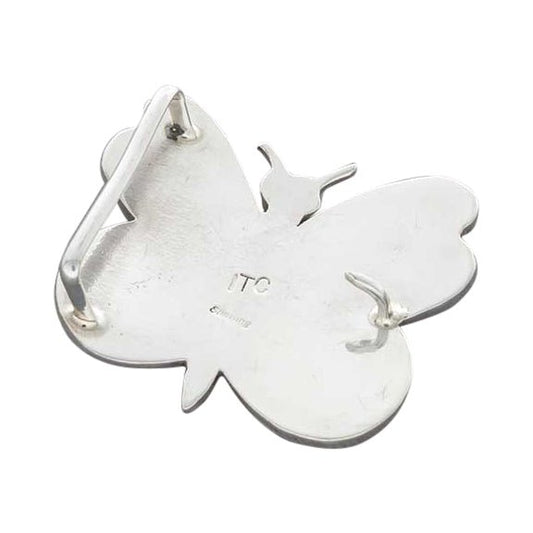 Navajo Ira Custer Silver Butterfly Belt Buckle - Turquoise & Tufa