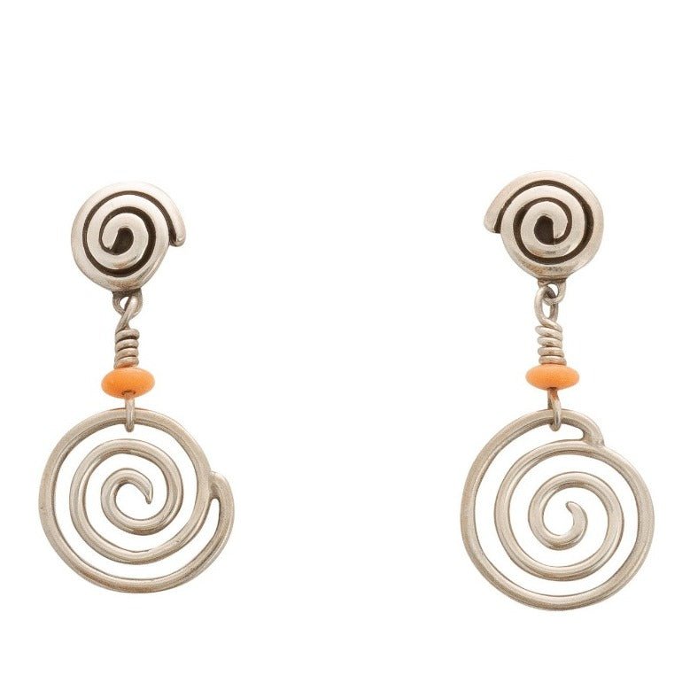 Navajo Kay Begay Rogers Dangle Earrings of Silver Swirls - Turquoise & Tufa