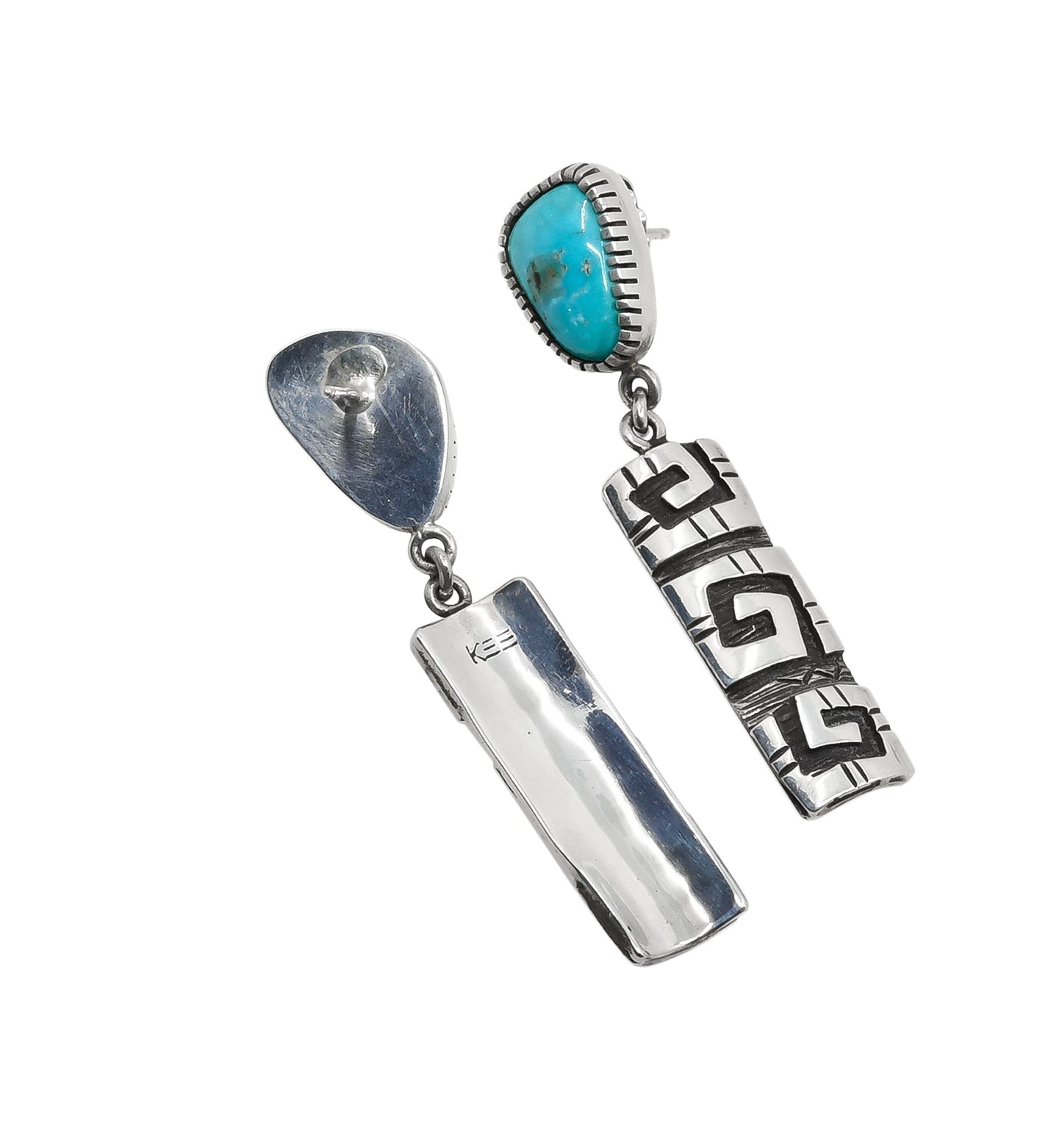 Navajo Kee Yazzie Turquoise Dangle Earrings - Turquoise & Tufa