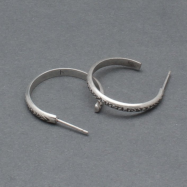 Navajo Silver Stamped Hoop Earrings By Ben Haley - Turquoise & Tufa