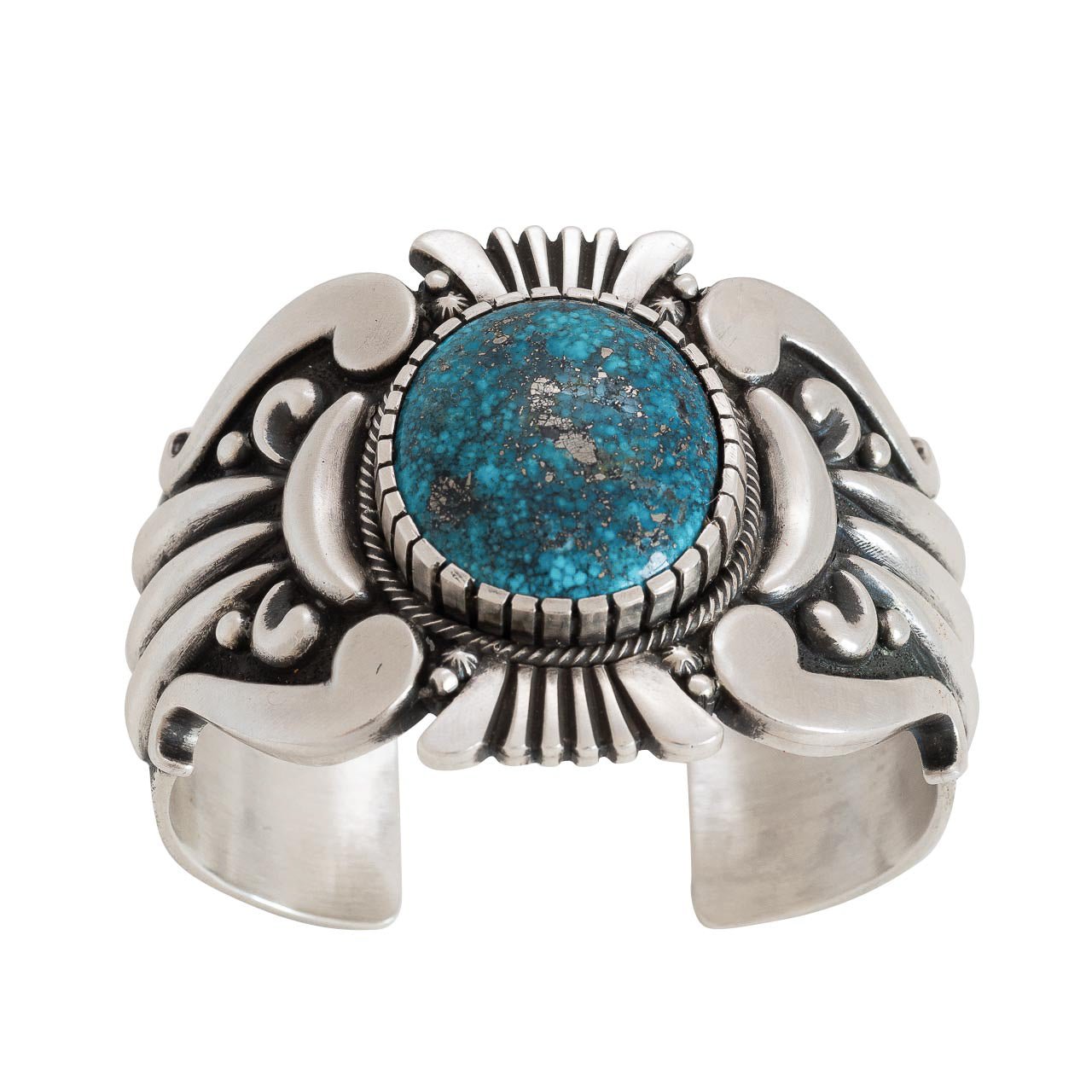Navajo Thomas Jim Bracelet of Ithaca Peak Turquoise - Turquoise & Tufa