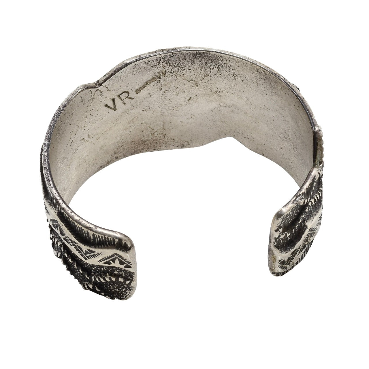 Navajo Virgil Reeder Textured Silver Cuff Bracelet - Turquoise & Tufa