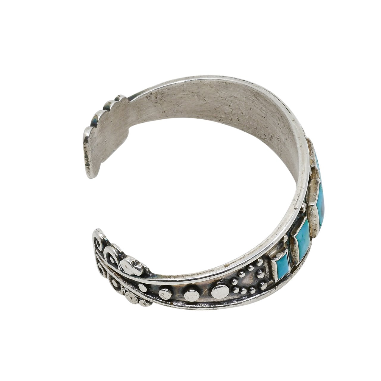Old Navajo or Pueblo Row Bracelet of Blue Gem Turquoise - Turquoise & Tufa