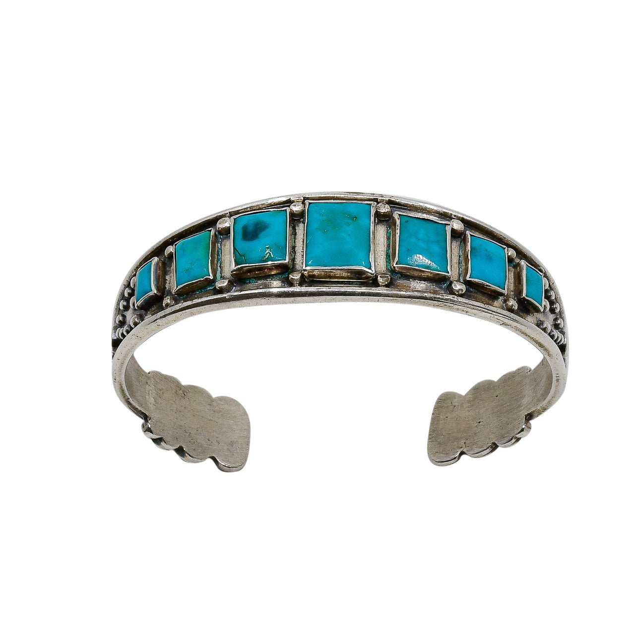 Old Navajo or Pueblo Row Bracelet of Blue Gem Turquoise - Turquoise & Tufa