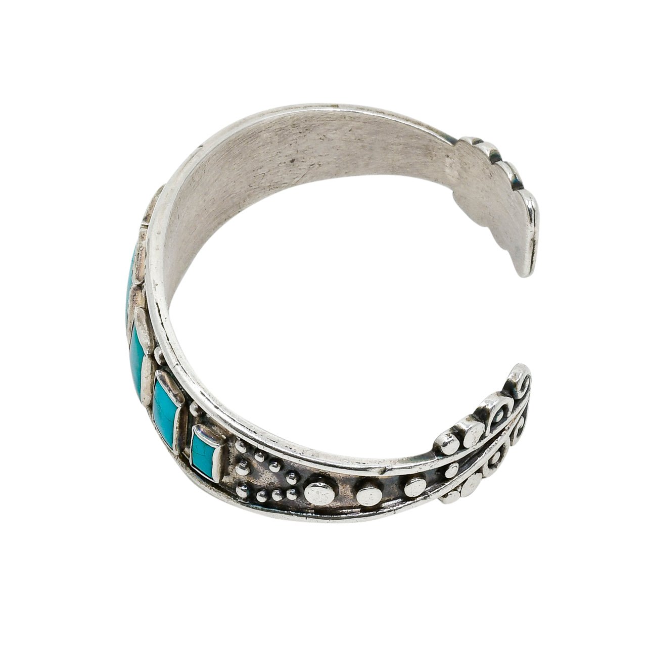 Old Navajo or Pueblo Row Bracelet of Blue Gem Turquoise - Turquoise & Tufa