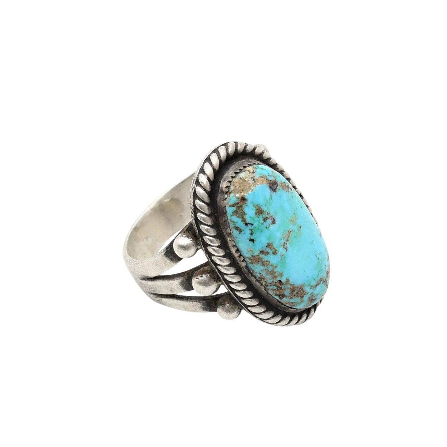 Old Navajo Ring of Silver and Turquoise - Turquoise & Tufa
