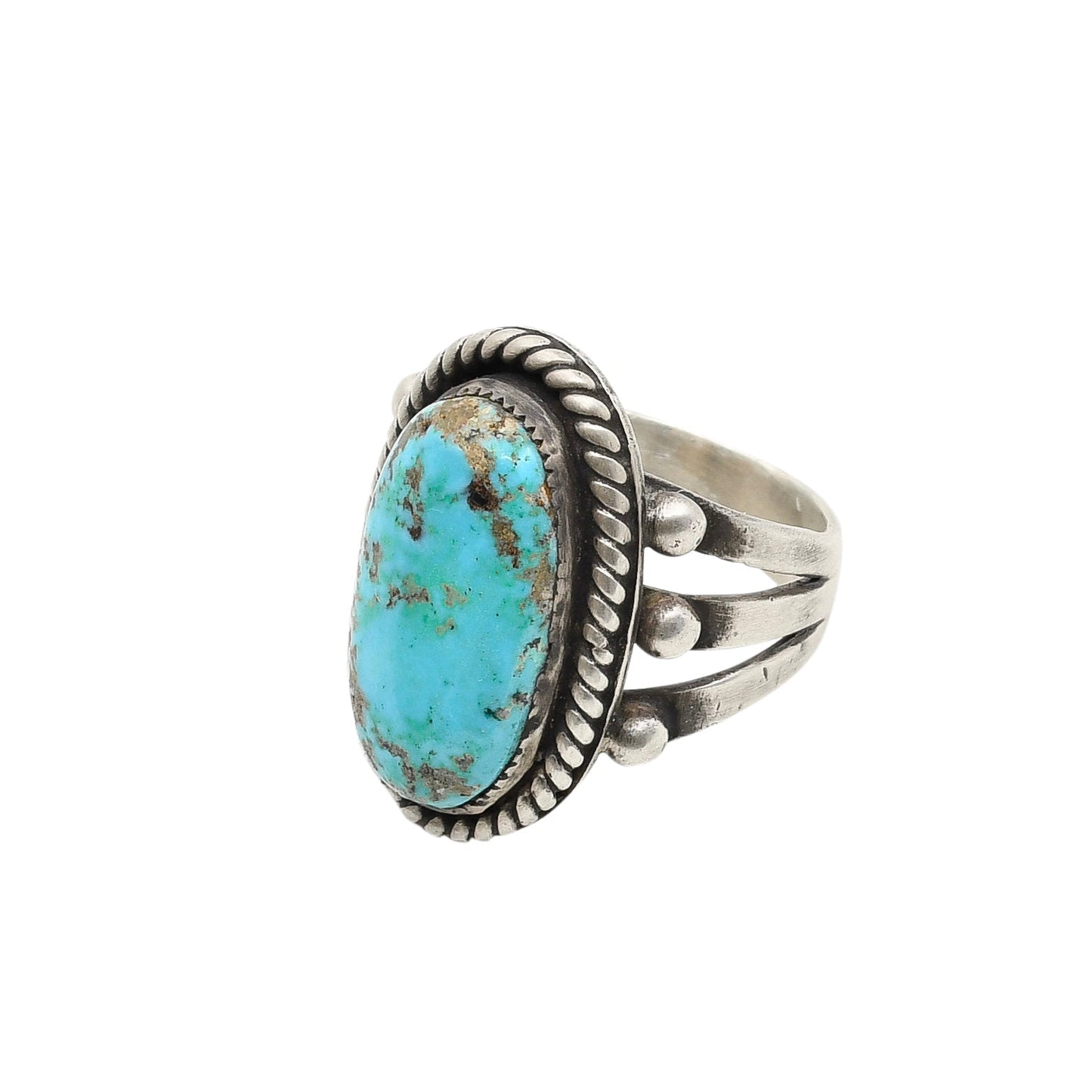 Old Navajo Ring of Silver and Turquoise - Turquoise & Tufa