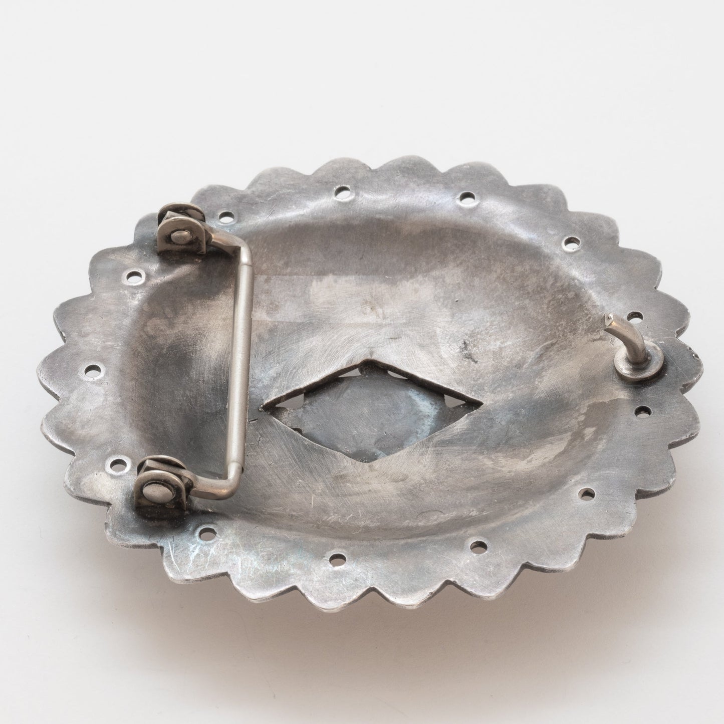 Old Pawn Navajo Silver Concho Buckle With Turquoise Circa 1940's - Turquoise & Tufa