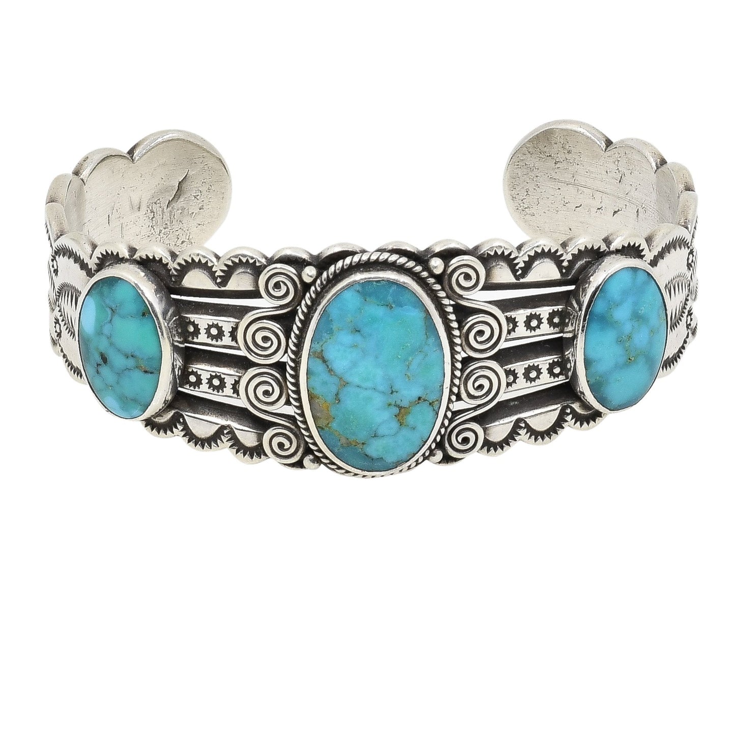 Perry Shorty Bracelet of Three Turquoise Stones - Turquoise & Tufa