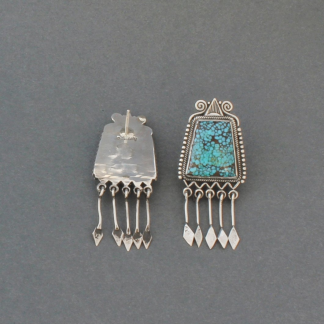 Perry Shorty Dangle Earrings of Natural Lone Mountain Turquoise - Turquoise & Tufa