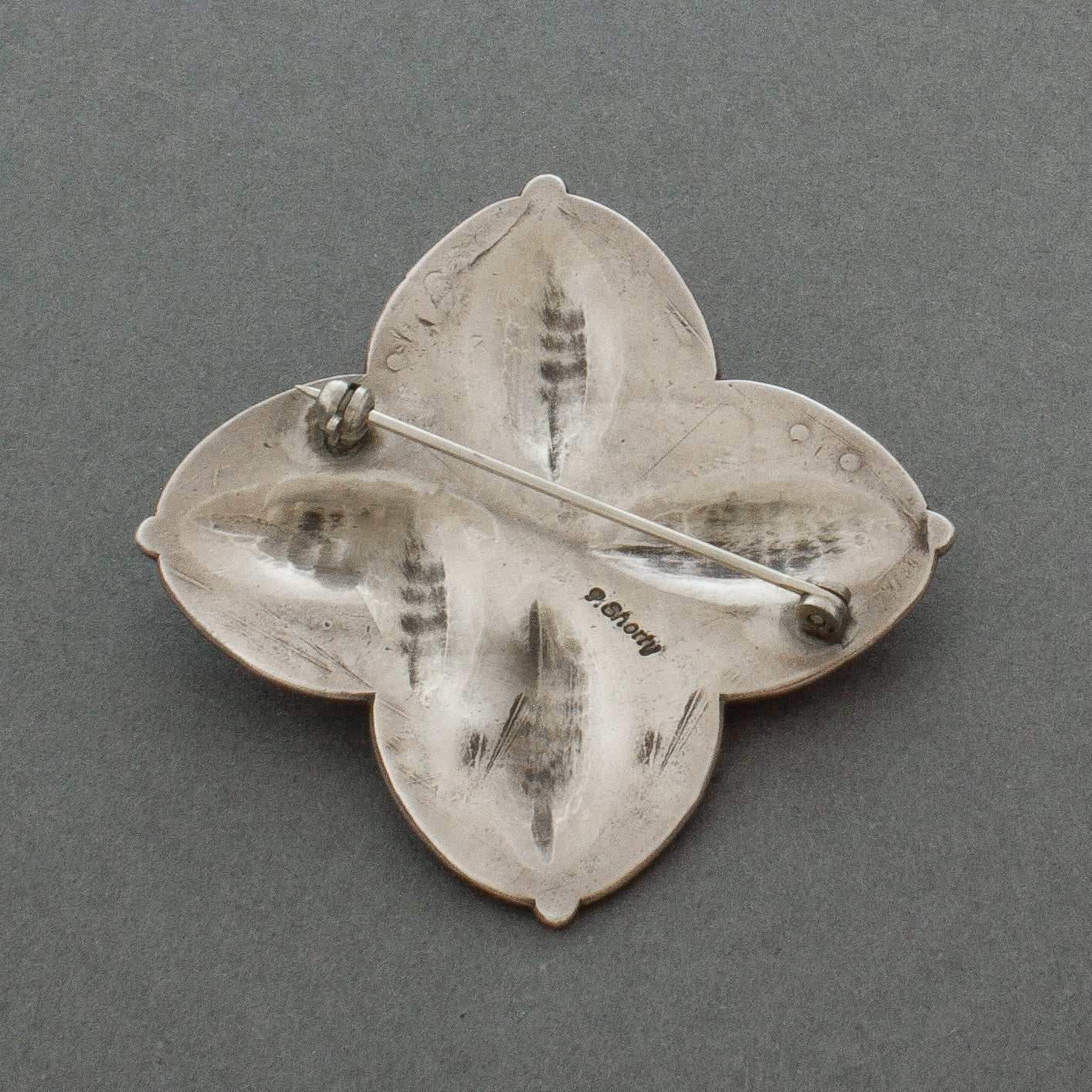 Perry Shorty Silver Repousse Cross Pin with Turquoise - Turquoise & Tufa