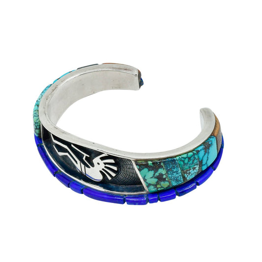 Phillip Sekaquaptewa Bracelet of Inlay Turquoise and Lapis - Turquoise & Tufa