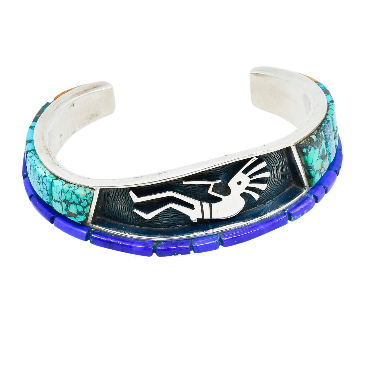 Phillip Sekaquaptewa Bracelet of Inlay Turquoise and Lapis - Turquoise & Tufa