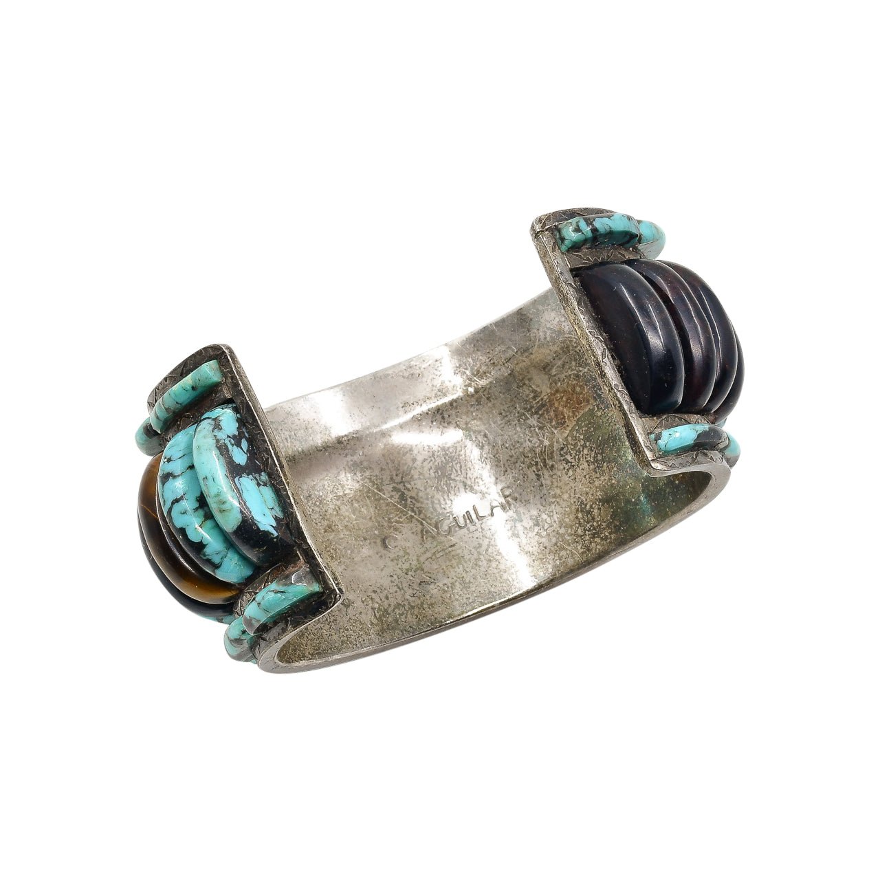 Rare Vintage Kewa Bracelet of Stacked Height Inlay By Carlos Eagle - Turquoise & Tufa