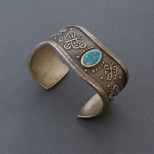 Rebecca Begay Tufa Cast Silver Butterfly Bracelet with Turquoise - Turquoise & Tufa