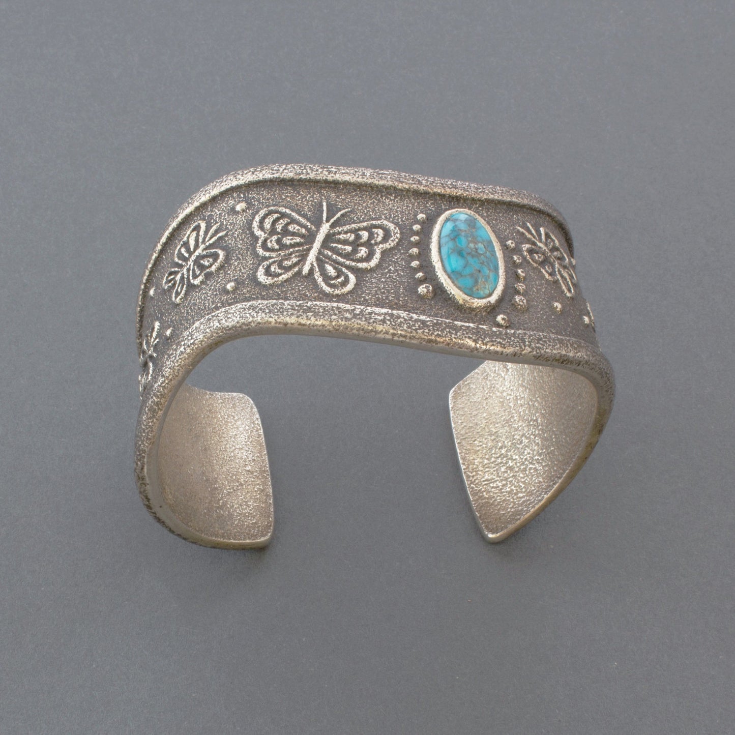 Rebecca Begay Tufa Cast Silver Butterfly Bracelet with Turquoise - Turquoise & Tufa