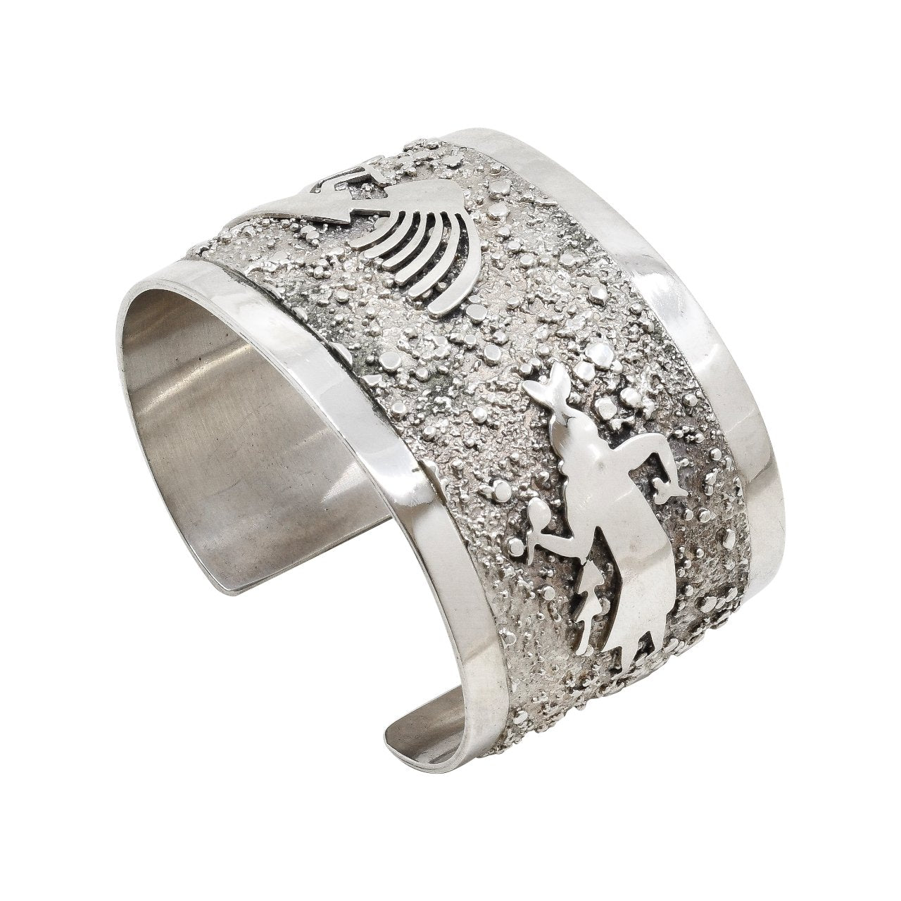 Richard Begay Silver Cuff With Navajo Figures - Turquoise & Tufa