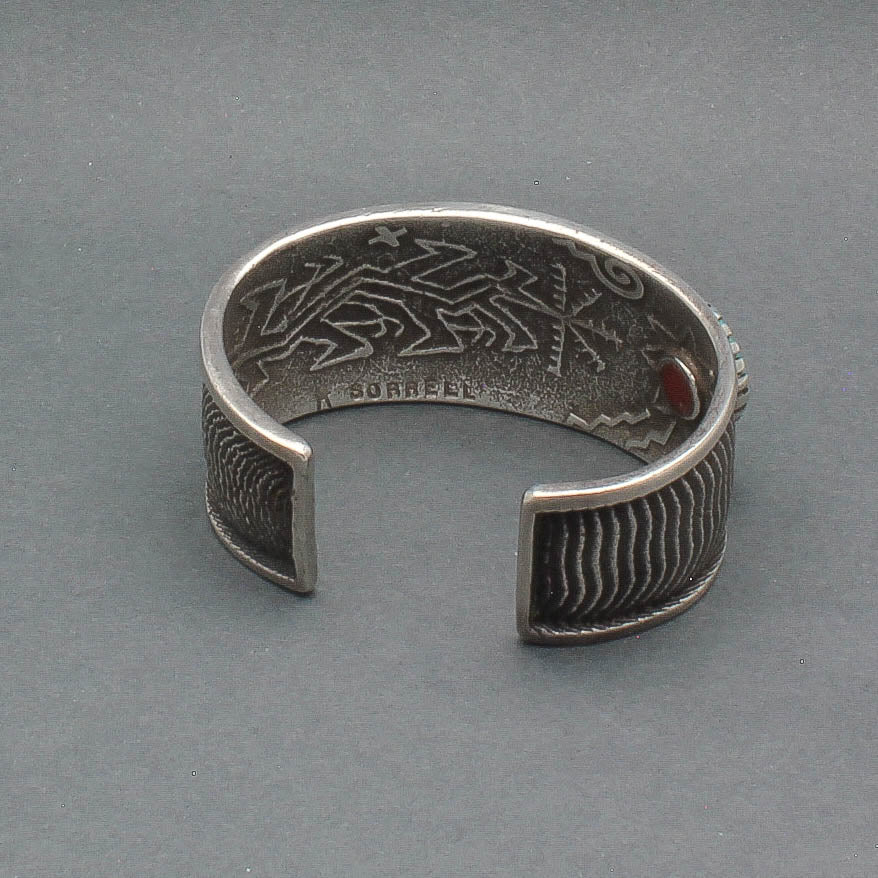 Robert Sorrell Bracelet of Textured Silver With Turquoise and Silver - Turquoise & Tufa