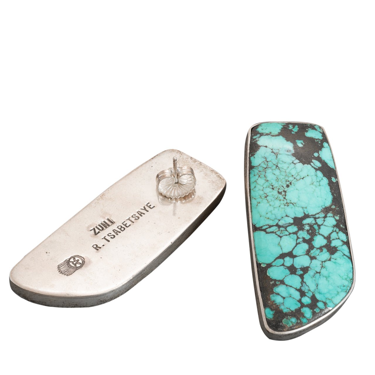 Roger Tsabetsaye Earrings of Fine Natural Turquoise - Turquoise & Tufa