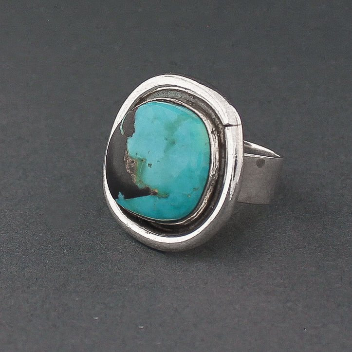 Silver and Turquoise Ring by Tony Aguilar - Turquoise & Tufa
