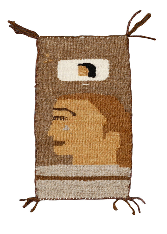 Small Pictorial Navajo Weaving By Pamela Brown Entitled Bad Hairdo - Turquoise & Tufa