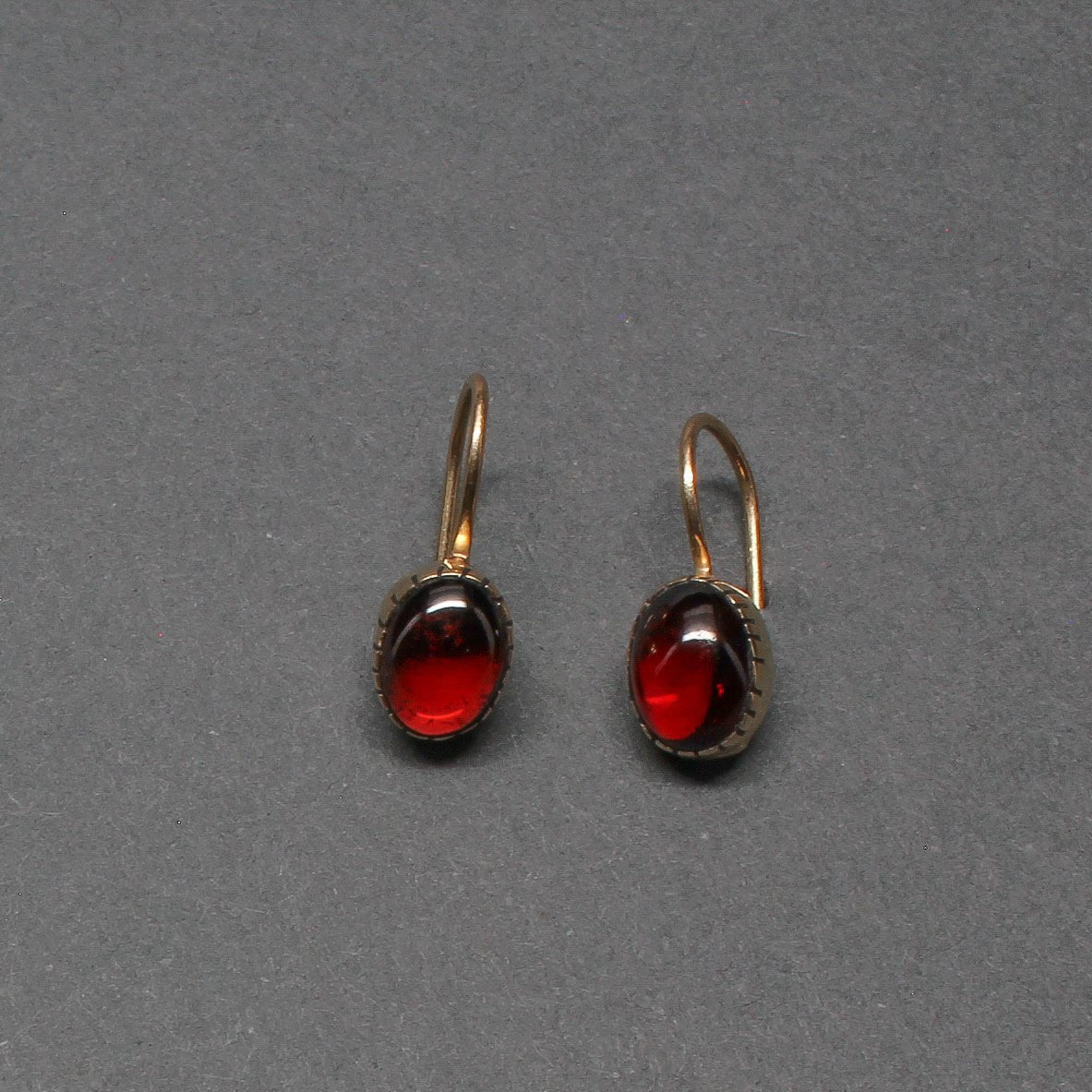 Small Yazzie Johnson Earrings of 14kt Gold Drops With Garnets - Turquoise & Tufa