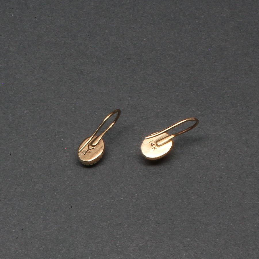 Small Yazzie Johnson Earrings of 14kt Gold Drops With Garnets - Turquoise & Tufa