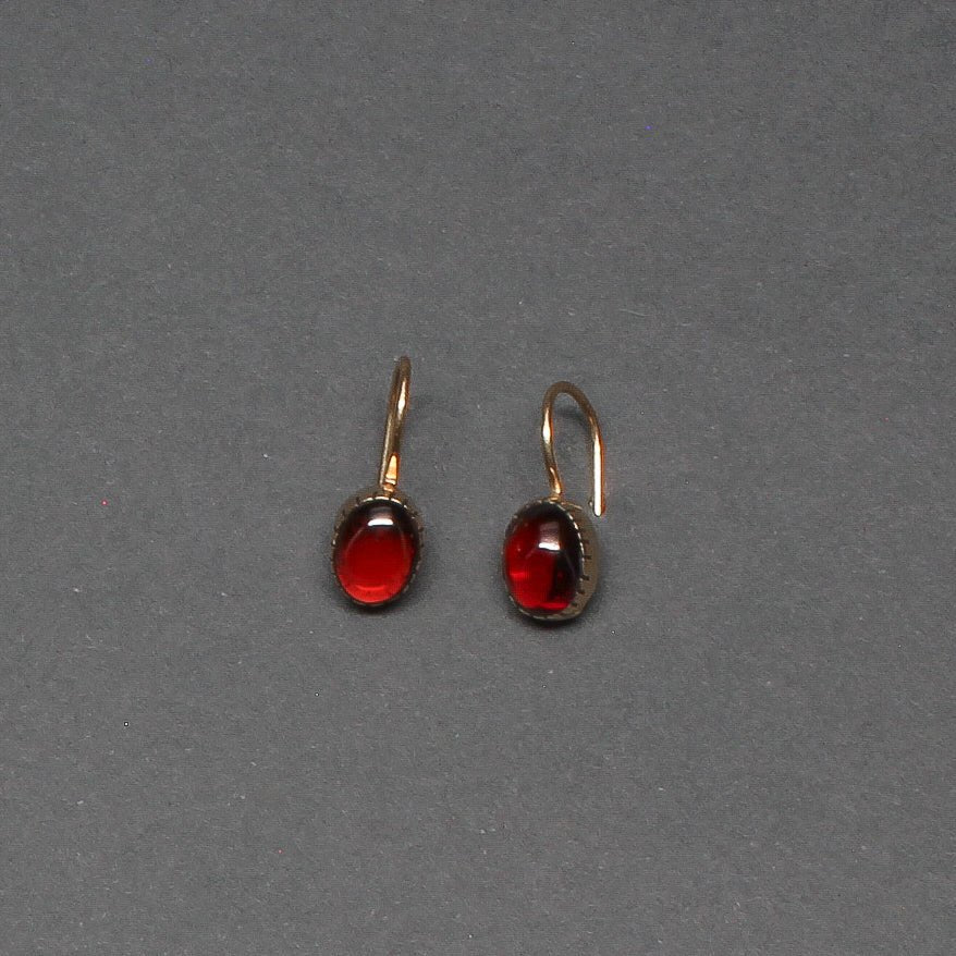 Small Yazzie Johnson Earrings of 14kt Gold Drops With Garnets - Turquoise & Tufa