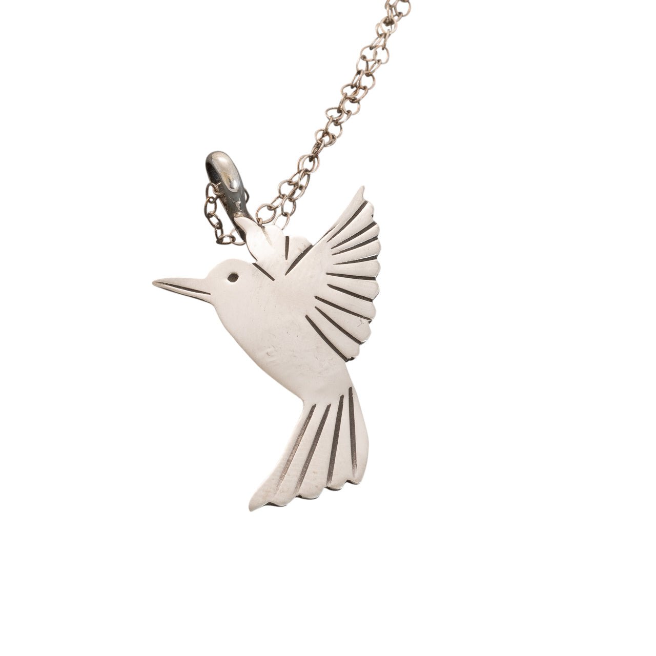 Sterling Silver Navajo Hummingbird Necklace by Ruth Ann Begay - Turquoise & Tufa