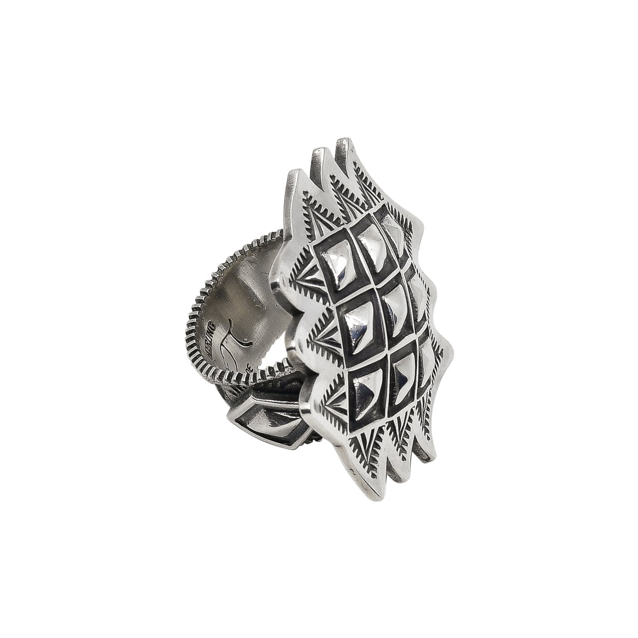 Tol-pi-yine Simbola Dragon Skin Silver Ring of Repousse - Turquoise & Tufa