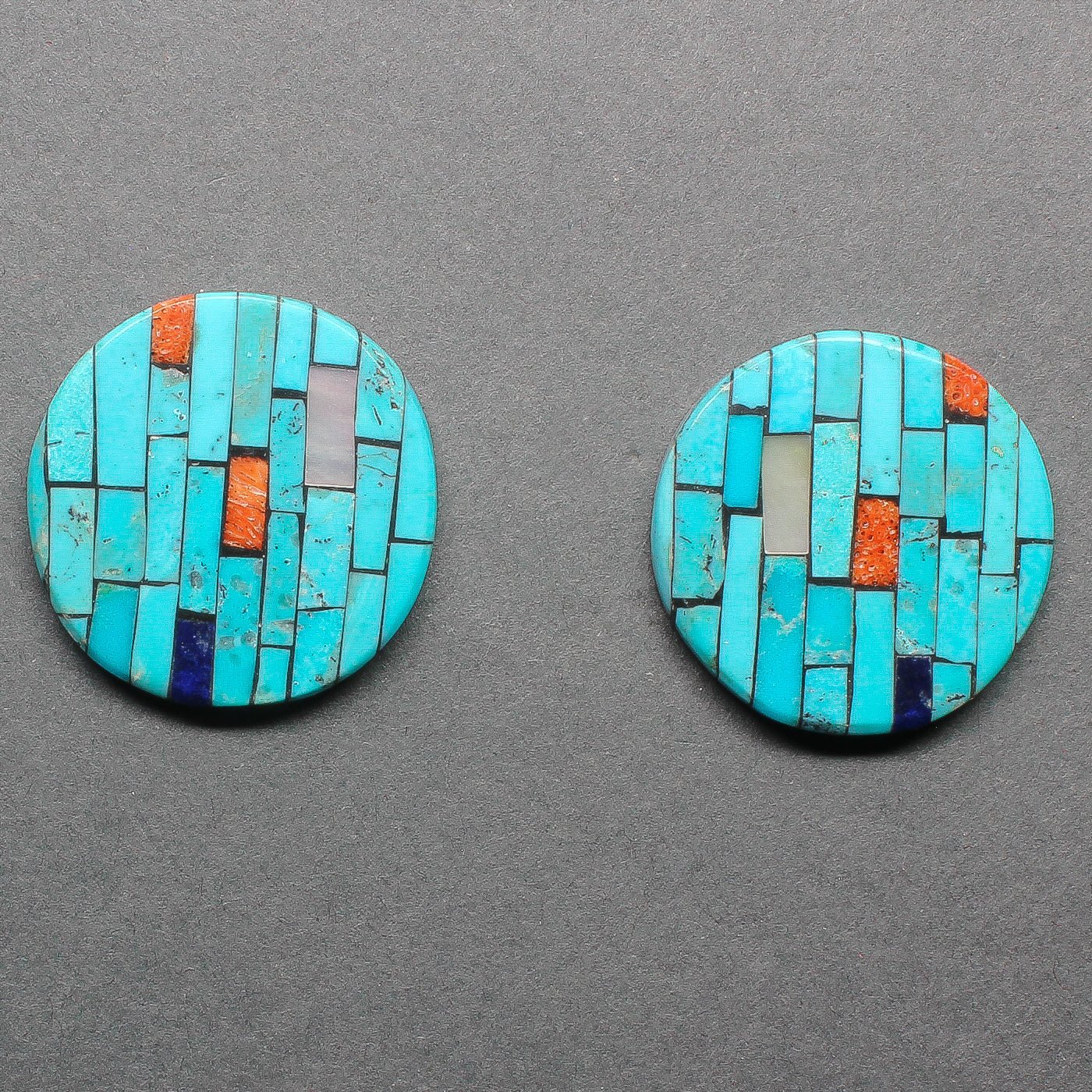 Turquoise Mosaic Inlay Earrings by Santo Domingo Pueblo Reano Family - Turquoise & Tufa