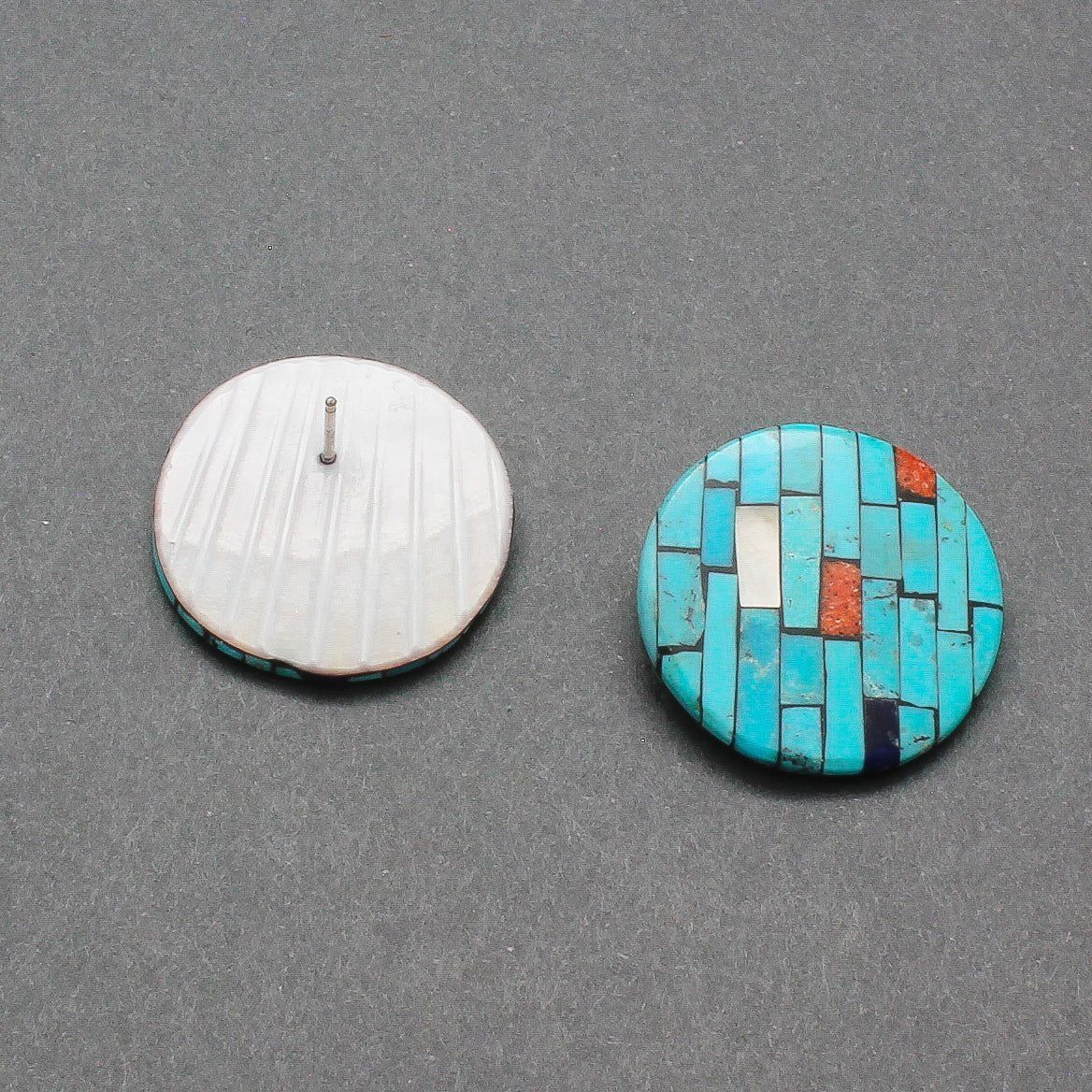 Turquoise Mosaic Inlay Earrings by Santo Domingo Pueblo Reano Family - Turquoise & Tufa