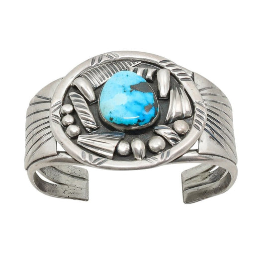 Vintage 1970's Navajo Turquoise Cuff - Turquoise & Tufa