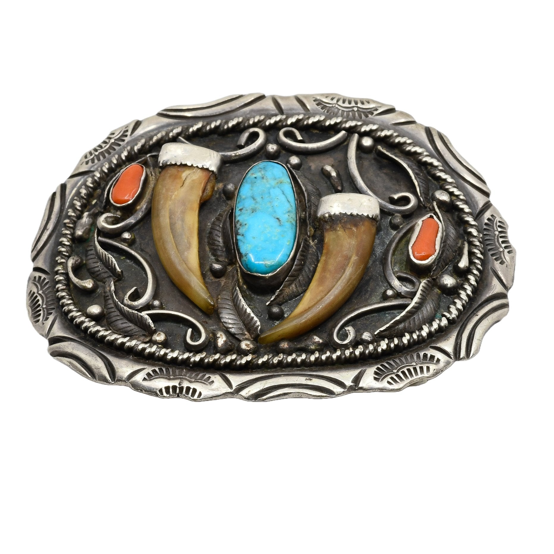 Vintage Bear Claw Buckle With Turquoise and Silver