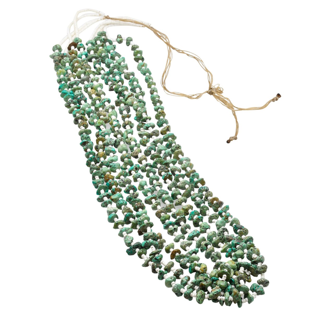 Vintage Four Strand Kewa Necklace of Green Turquoise Nuggets - Turquoise & Tufa