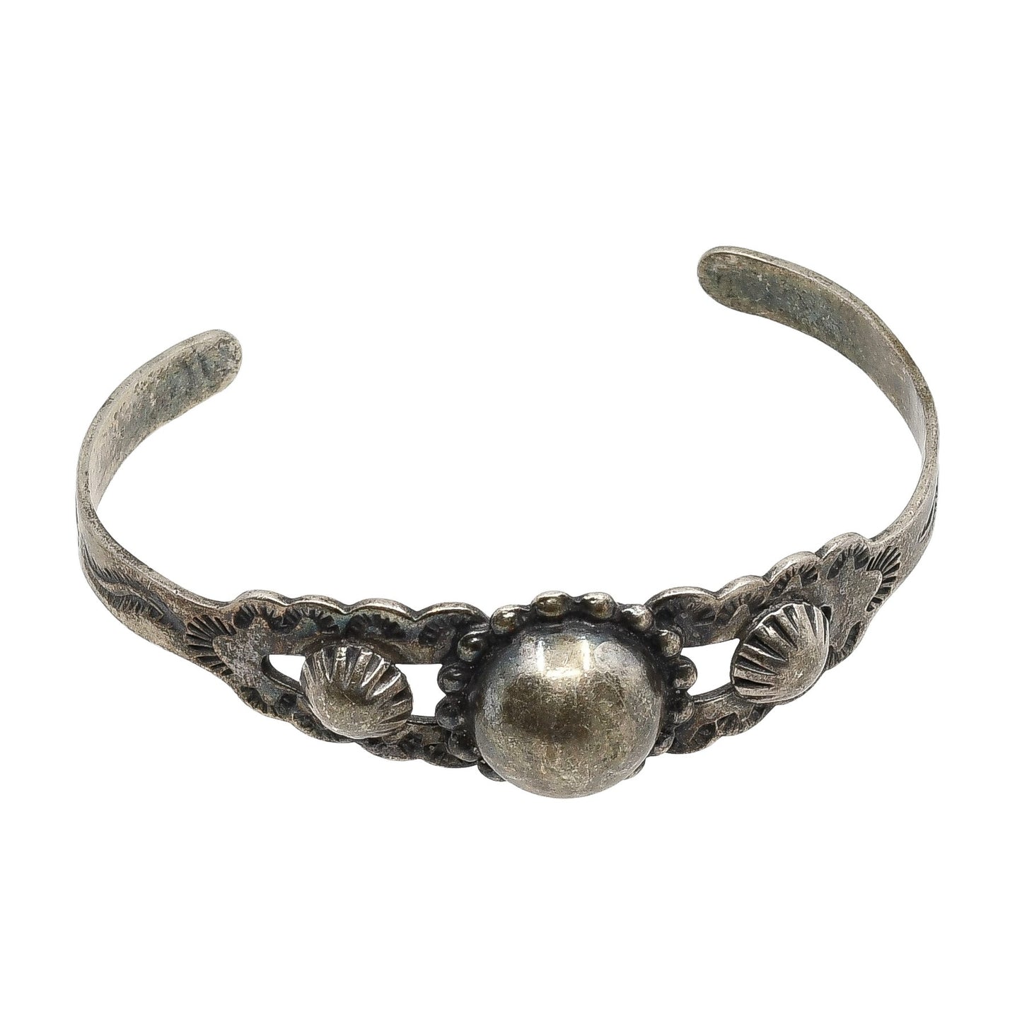 Vintage Fred Harvey Era Silver Button Bracelet - Turquoise & Tufa