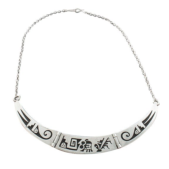 Vintage Hopi Silver Overlay Necklace by Mitchell Sockyma - Turquoise & Tufa