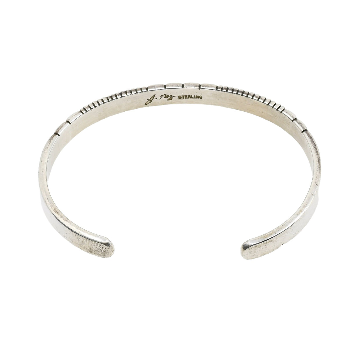 Vintage Julian Nez Narrow Silver Handwrought Bracelet - Turquoise & Tufa
