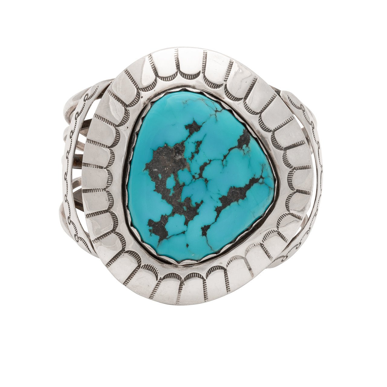Vintage Kee Joe Benally Bracelet of Silver and Large Turquoise Stone - Turquoise & Tufa
